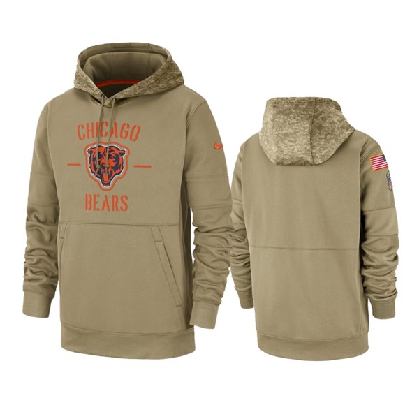 Men's Chicago Bears Tan 2019 NFL Salute to Service Sideline Therma Pullover Hoodie Men's Chicago Bears Tan 2019 NFL Salute to Service Sideline Therma Pullover Hoodie